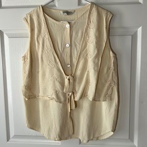 Vtg Melrose Butter Yellow Button‎ Down Sleeveless Shirt Embroidered Vest, Sz 14